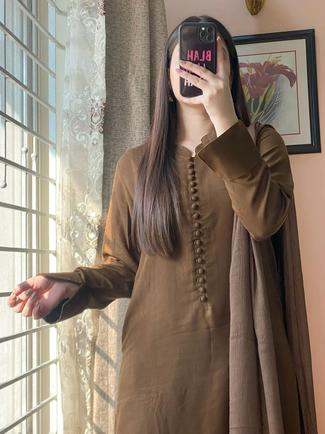 3 PIECE – SILK KARANDI DARK OLIVE – Hand Stitch