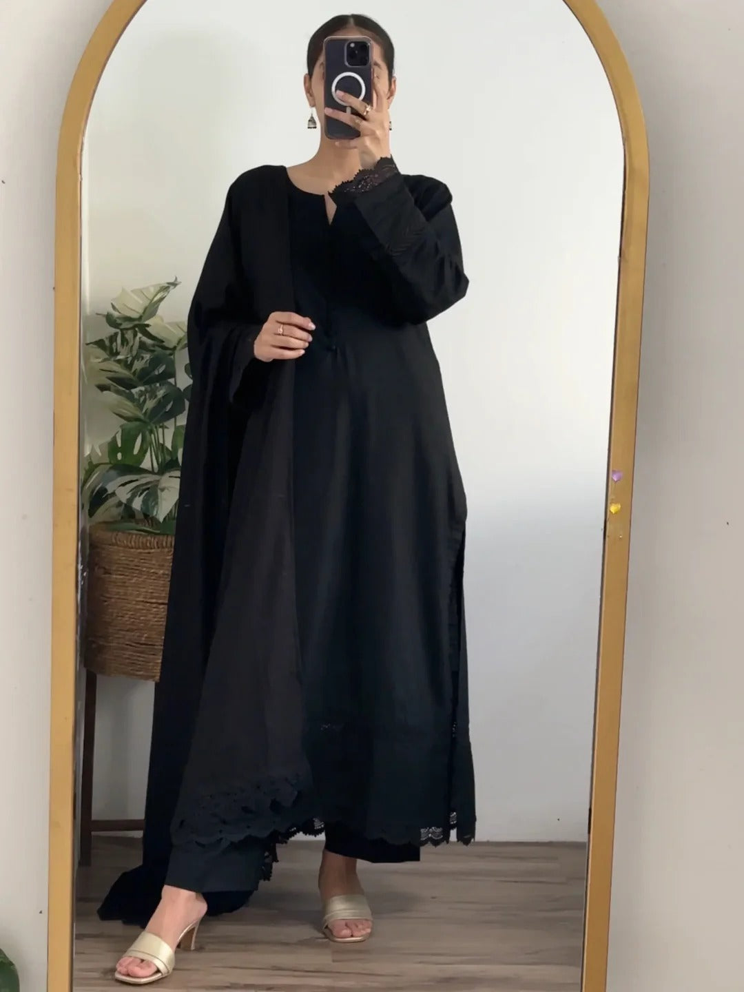 3 Piece - Slub Khaddar Black – Women Elegant Ethnic Wear