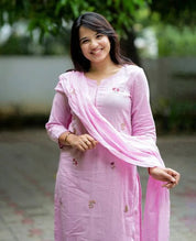Pink Cotton Embroidery Full GOWN