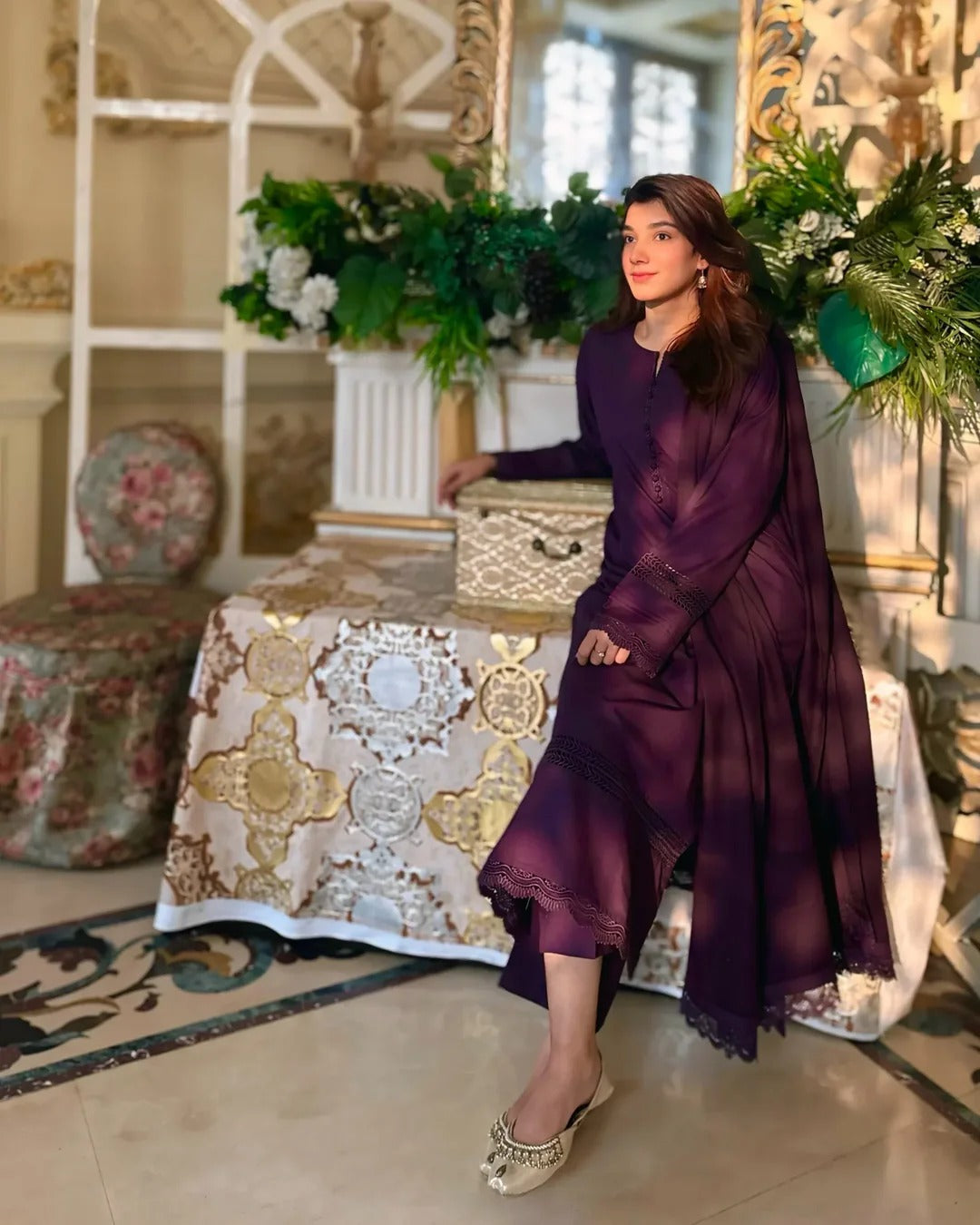 3 Piece - Slub Khaddar Purple – Women Elegant Cotton Ethnic Wear