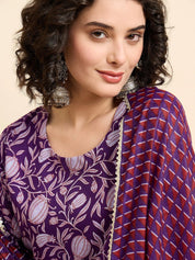 Women€™s Viscose Anarkali Kurta and Pant Set with Dupatta