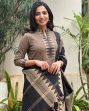 Grey Pure South Cotton Mangalgiri Anarkali Set