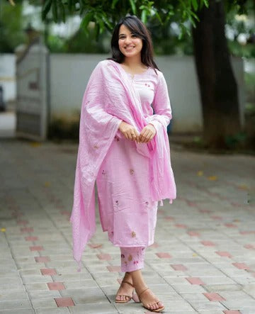 Pink Cotton Embroidery Full GOWN