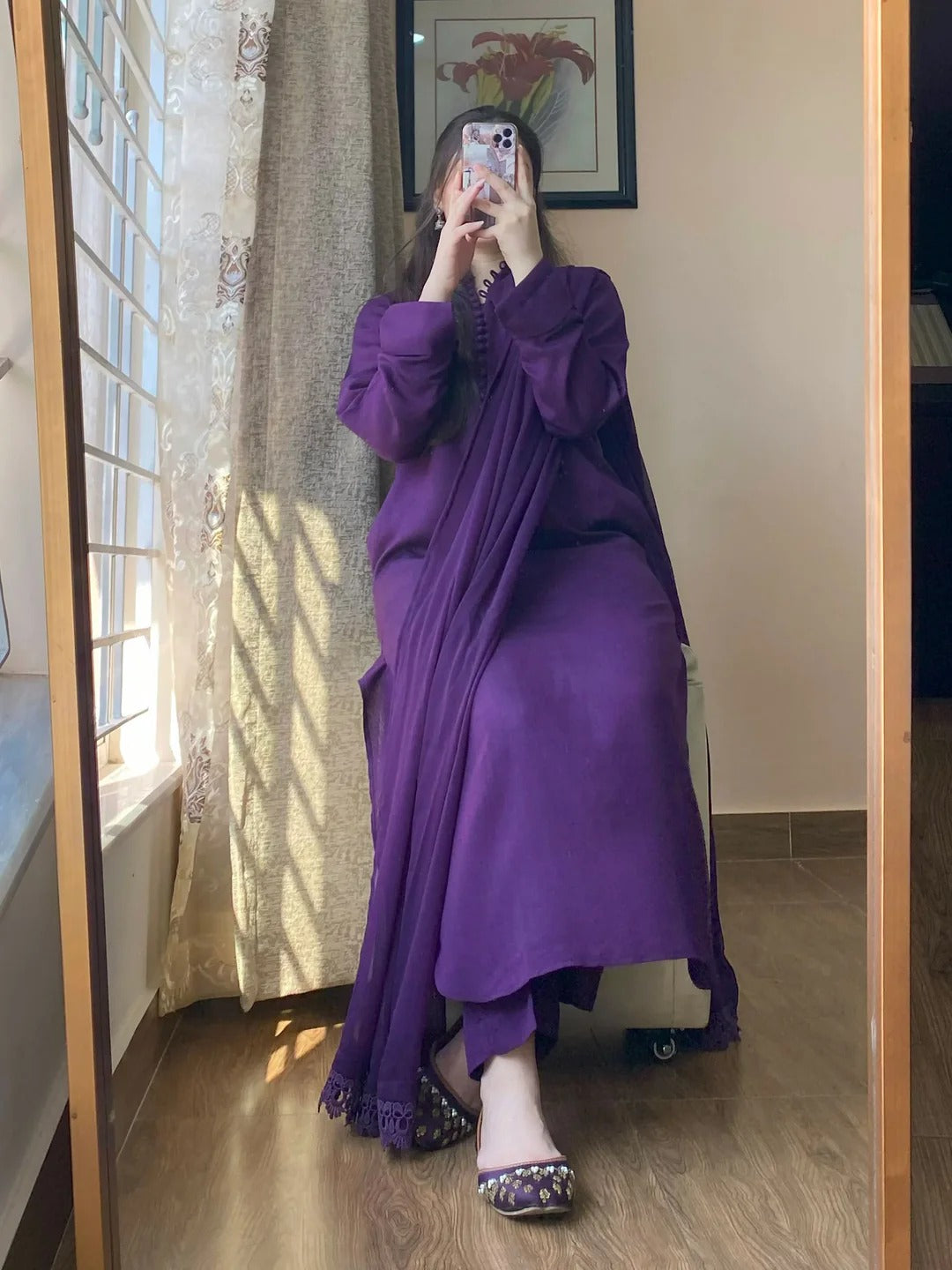 3 Piece – Silk Karandi Purple - Office Wear
