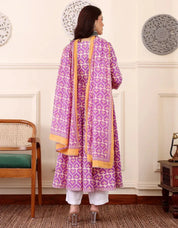 Women€™s Viscose Pastel Pink Anarkali Kurta and Pant Set with Dupatta