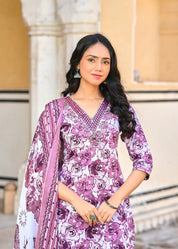 Classique Straight Suit Set with Mulmul Dupatta