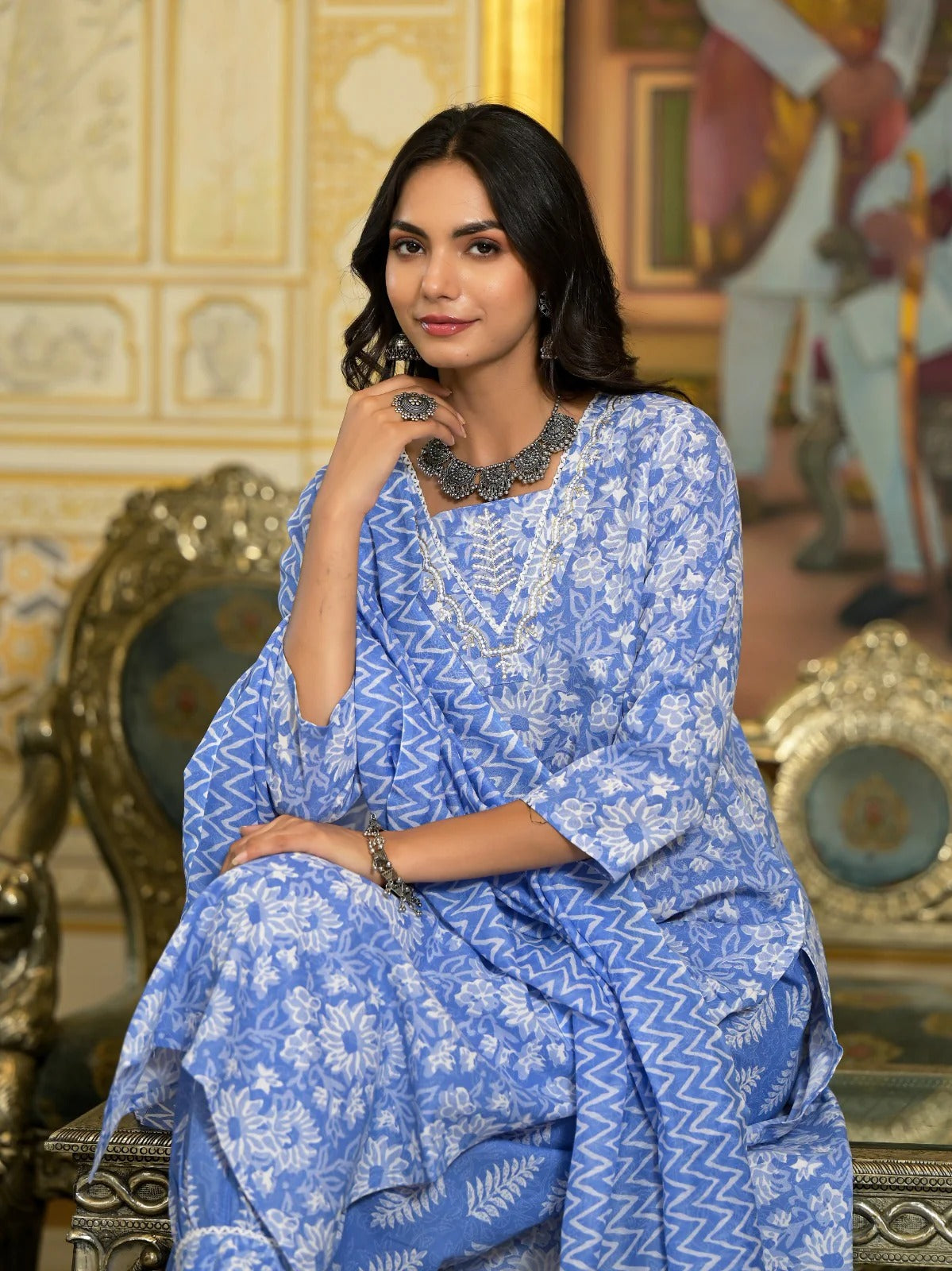 Skyline Indigo Pure Viscose Suit Set