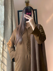 3 PIECE – SILK KARANDI DARK OLIVE – Hand Stitch
