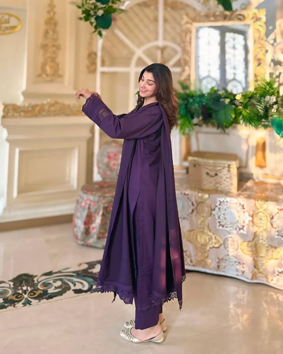 3 Piece - Slub Khaddar Purple – Women Elegant Cotton Ethnic Wear