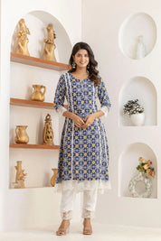 Indigo Mosaic Viscose Rayon Suit Set
