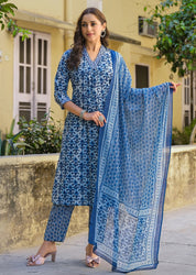 Blue Tranquil Blooms Viscose Suit Set