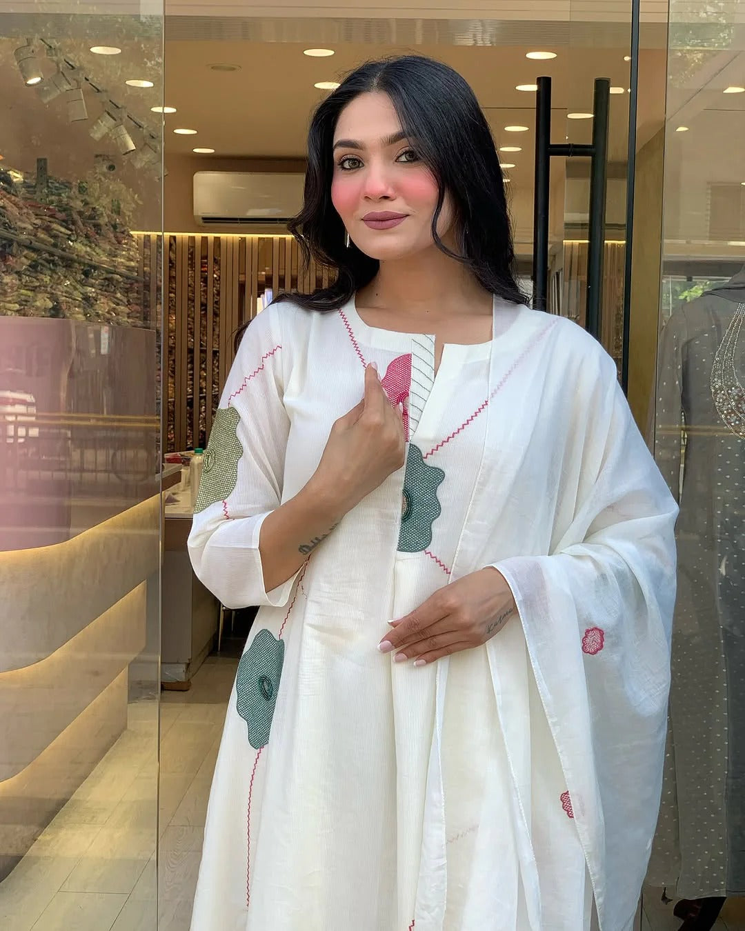 Whisper White Floral Mul Cotton Suit Set