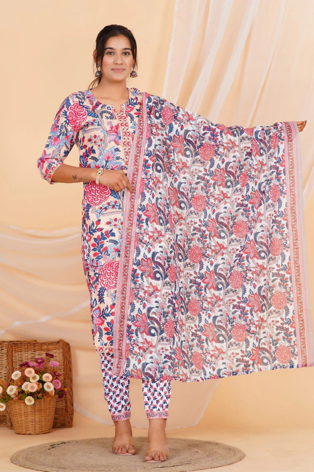 Blush Bloom Viscose Rayon Suit Set