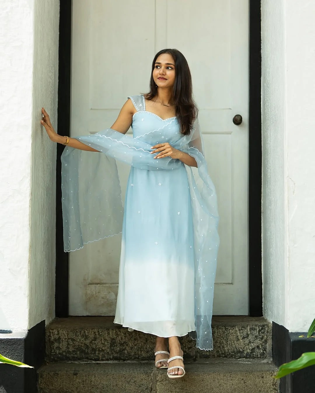 Beautiful Ice Blue Anarkali Gown