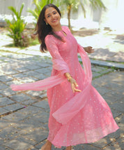 Beautiful Pink Tafeta Silk Kali Cut Maxi