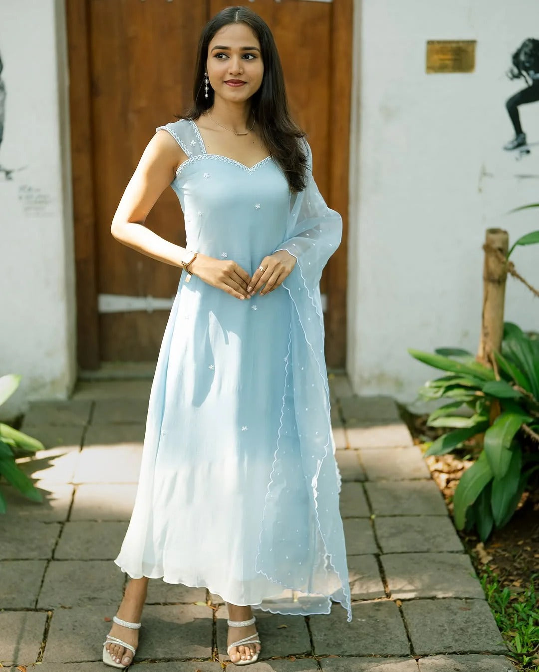 Beautiful Ice Blue Anarkali Gown