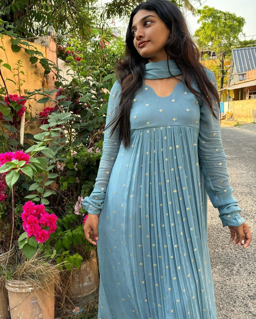 Beautiful Blue Georgette Kali Cut Maxi