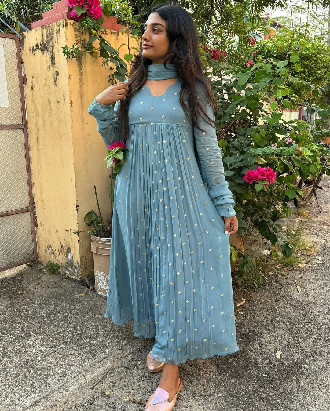 Beautiful Blue Georgette Kali Cut Maxi