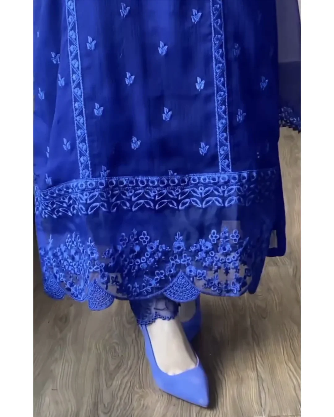 Chiffon Embroidered Navy Delight Blue Suit