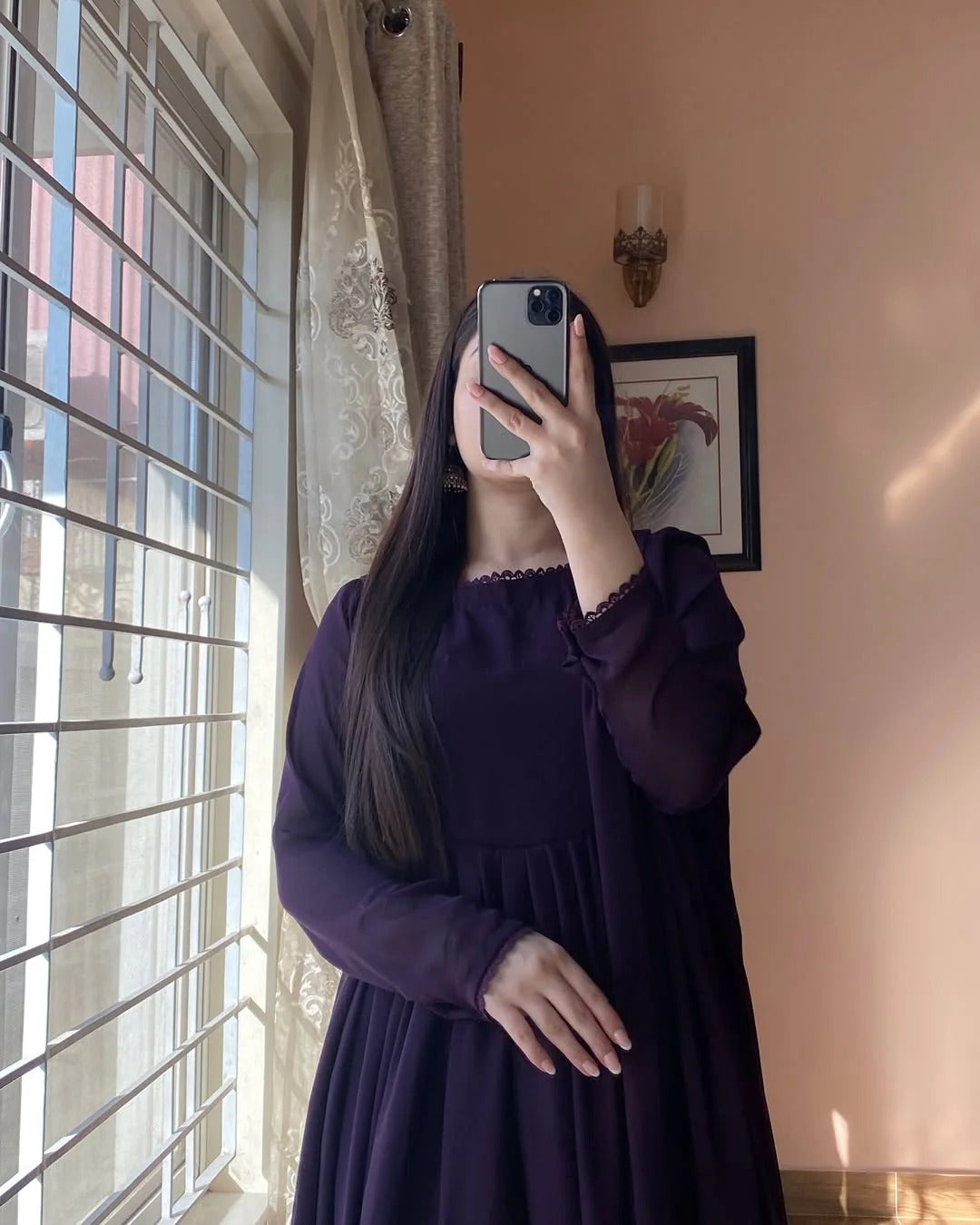 Chiffon Wine Color Gown Dress for Women