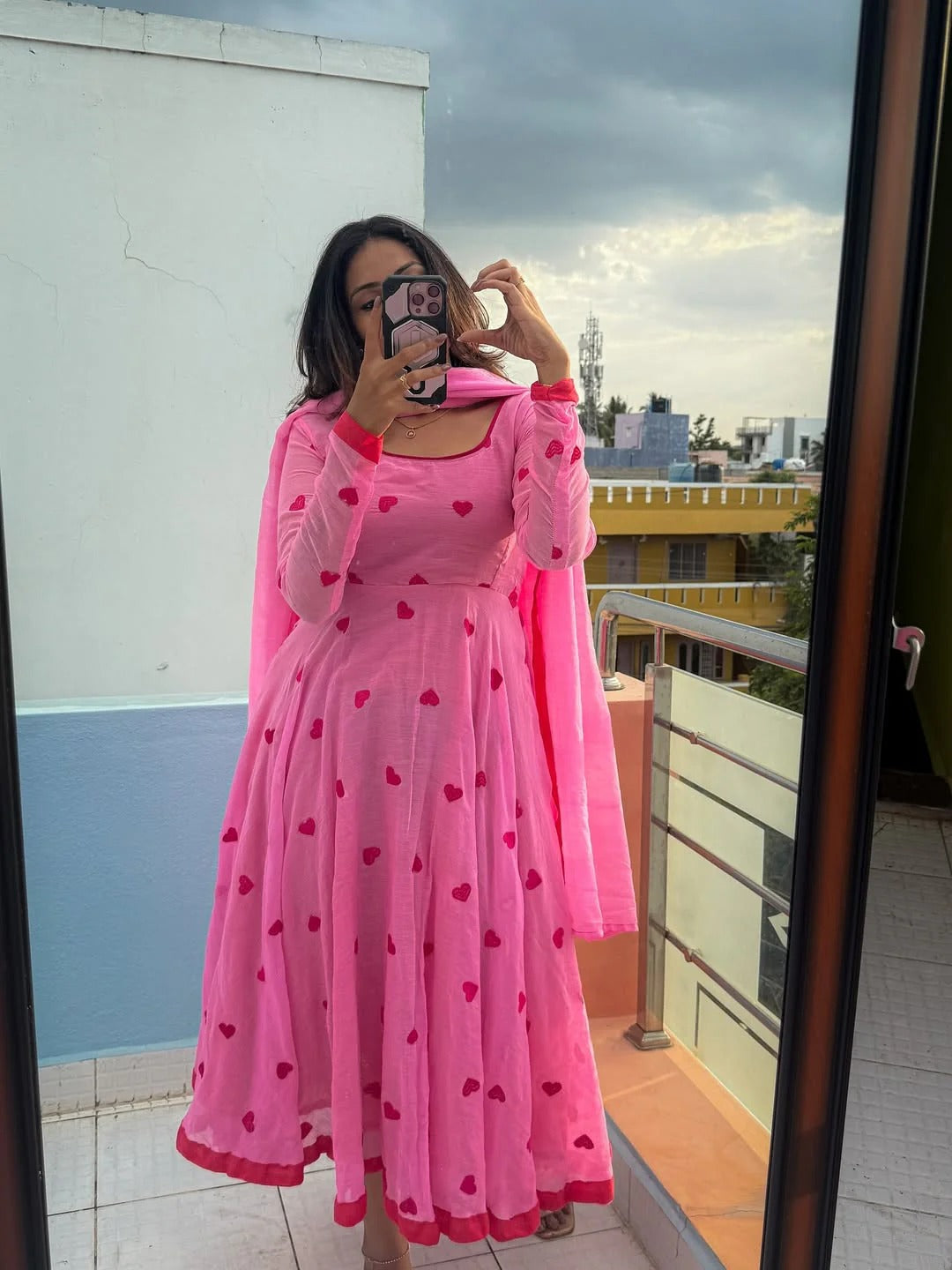 Velantine Pink Color Chiffon Fabric Gown
