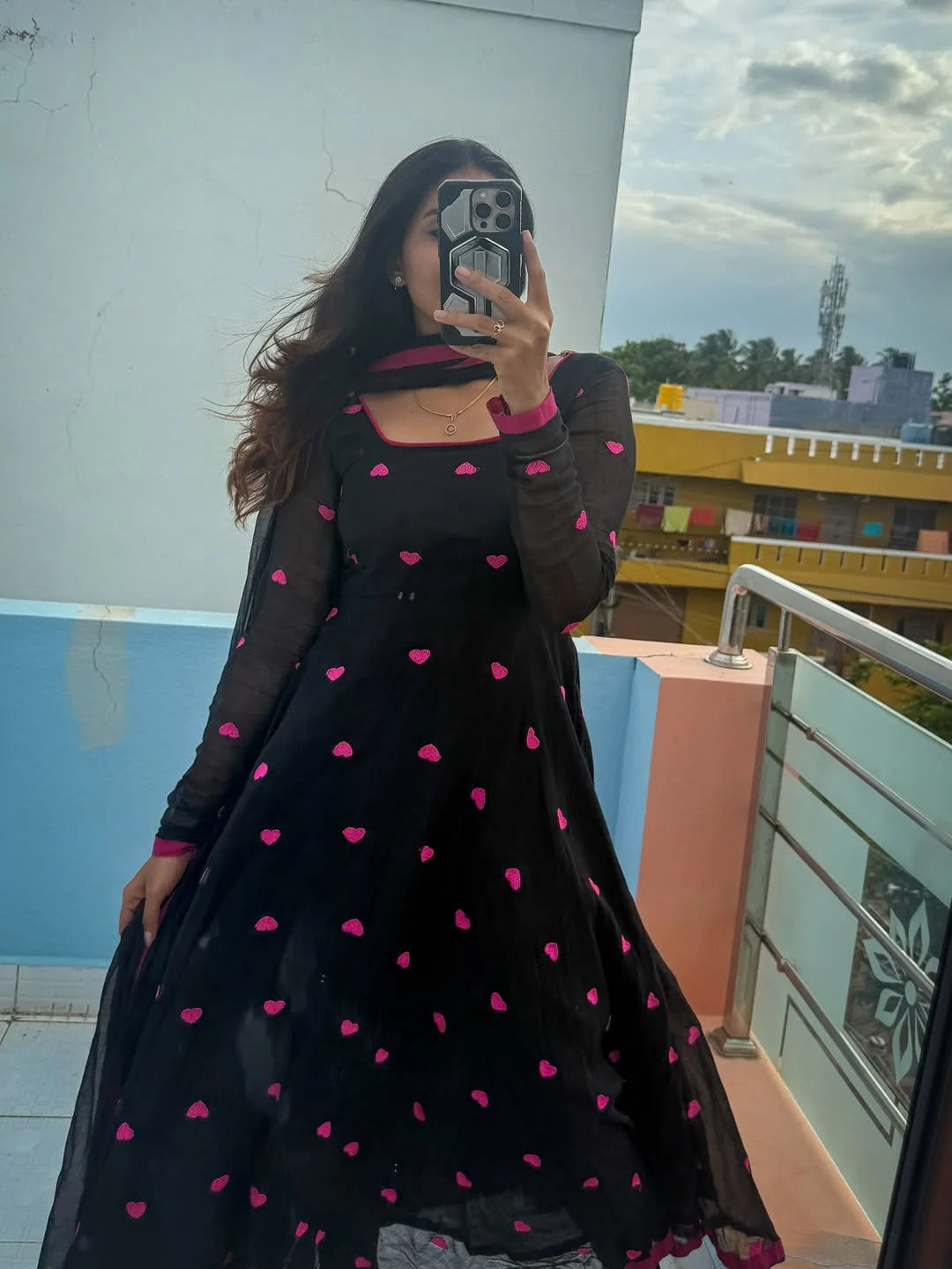 Velantine Black Color Chiffon Fabric Gown