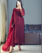 Chiffon Embroidered Dress - Majesty Wine