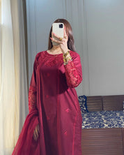 Chiffon Embroidered Dress - Majesty Wine
