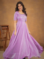 Patima Dusty Purple Pure Silk Anarkali Suit Set