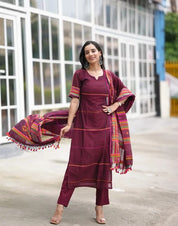 Women’s Designer Cotton Kurta Pant Dupatta Set