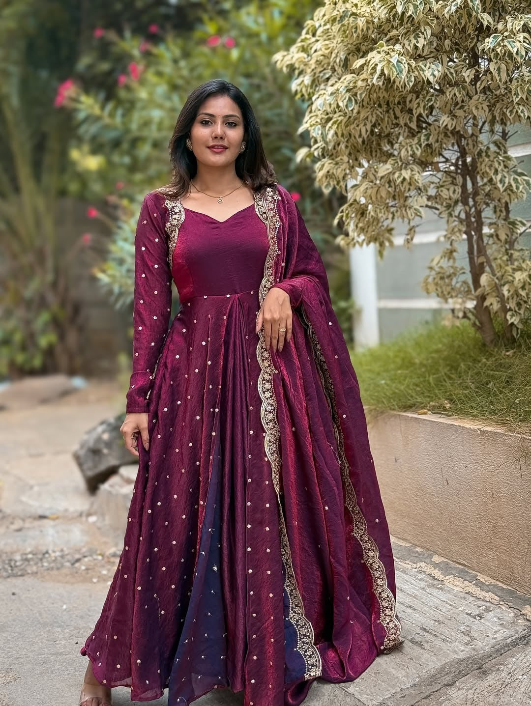 Pushpa Maroon Ethnic Wear Gown For Women