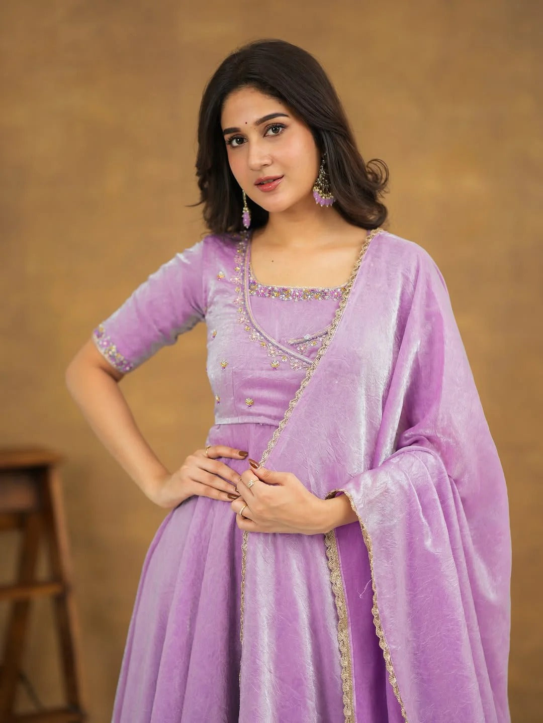 Patima Dusty Purple Pure Silk Anarkali Suit Set