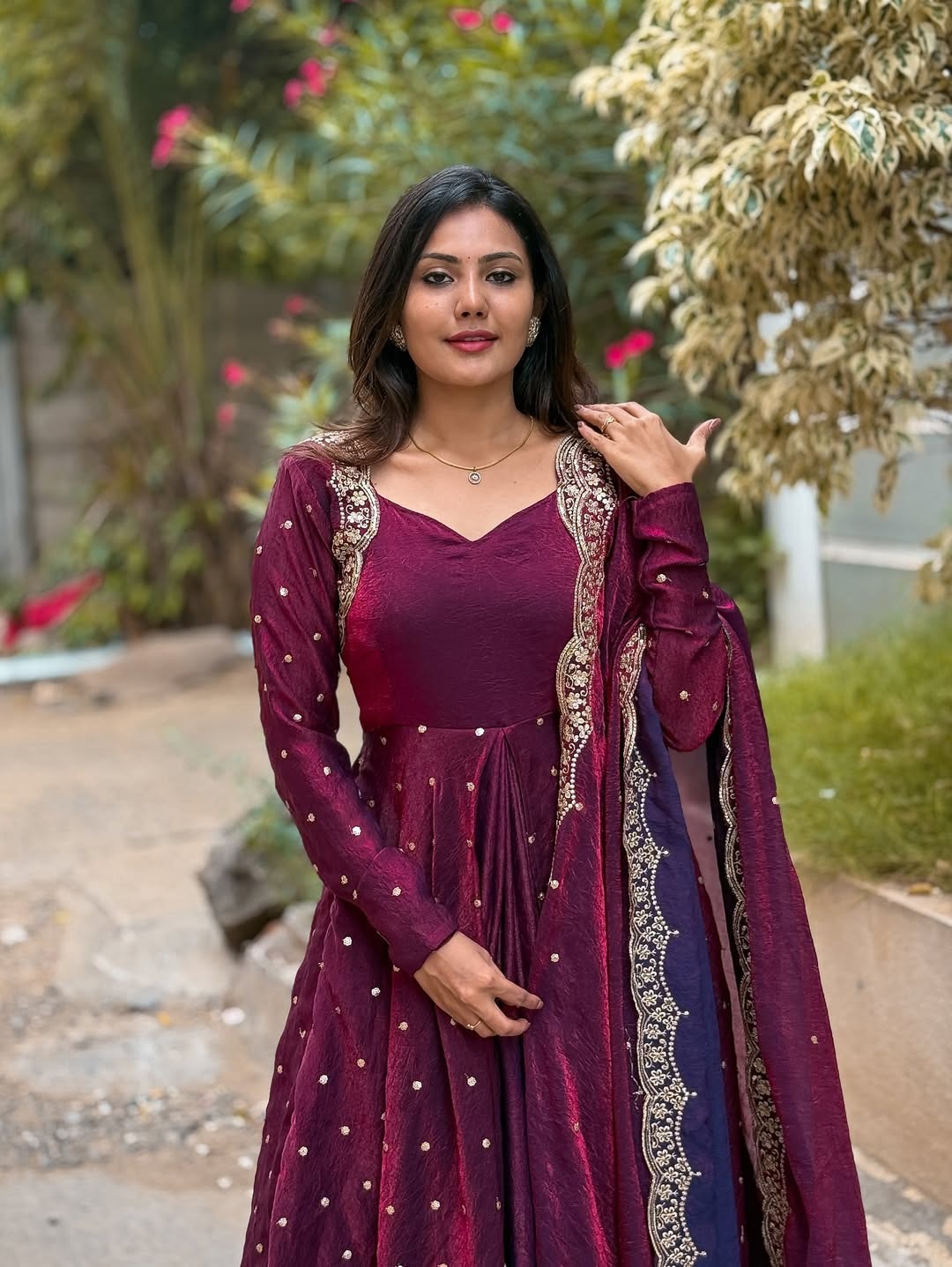 Pushpa Maroon Ethnic Wear Gown For Women