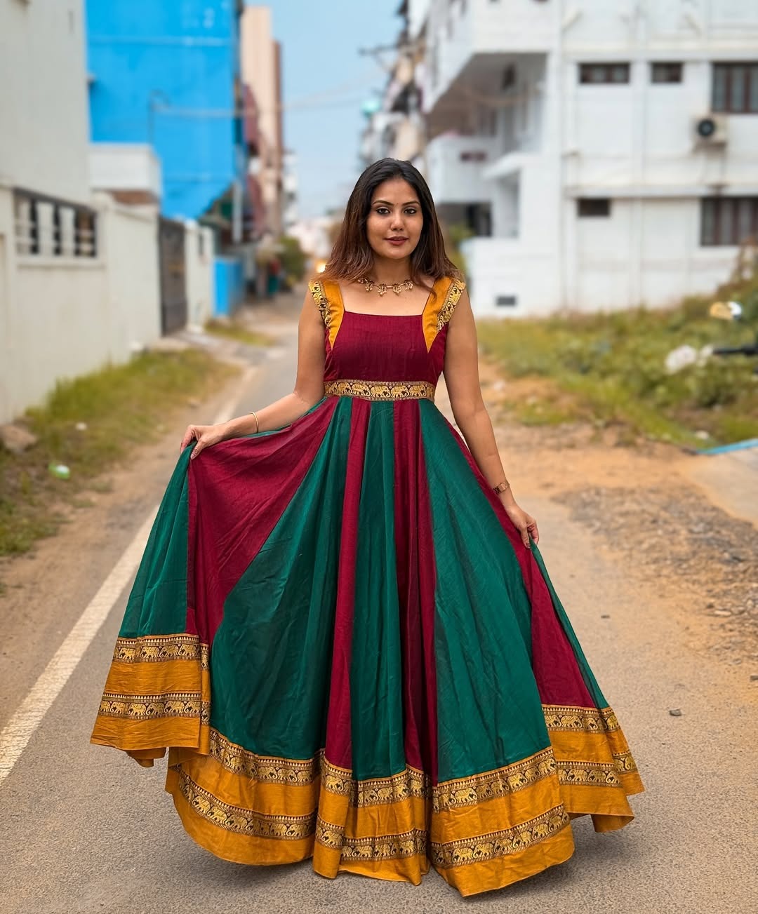 Maheshmati Multi Color Anarkali Premium Gown With Dupatta