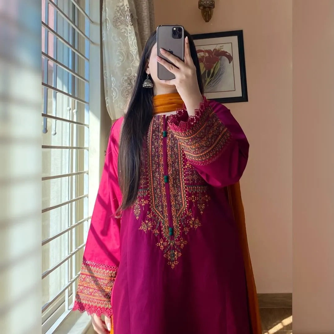 Crimson Pink Embroidered Suit Ethnic Wear for Women