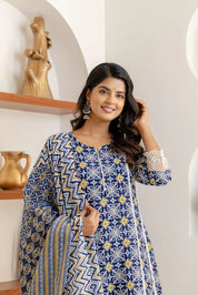 Indigo Mosaic Viscose Rayon Suit Set