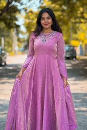 Pupuni Pure Silk Party Wear Purple Gown Designs