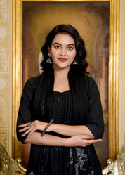Black Cotton Embroidered GOWN with Dupatta