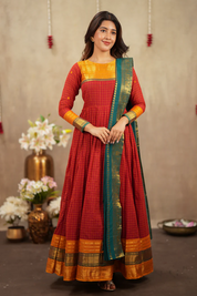 Mamta Red Color Hand Weaving Work Gown