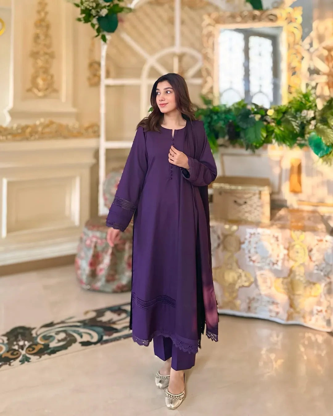 3 Piece - Slub Khaddar Purple – Women Elegant Cotton Ethnic Wear