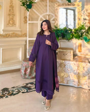 3 Piece - Slub Khaddar Purple – Women Elegant Cotton Ethnic Wear