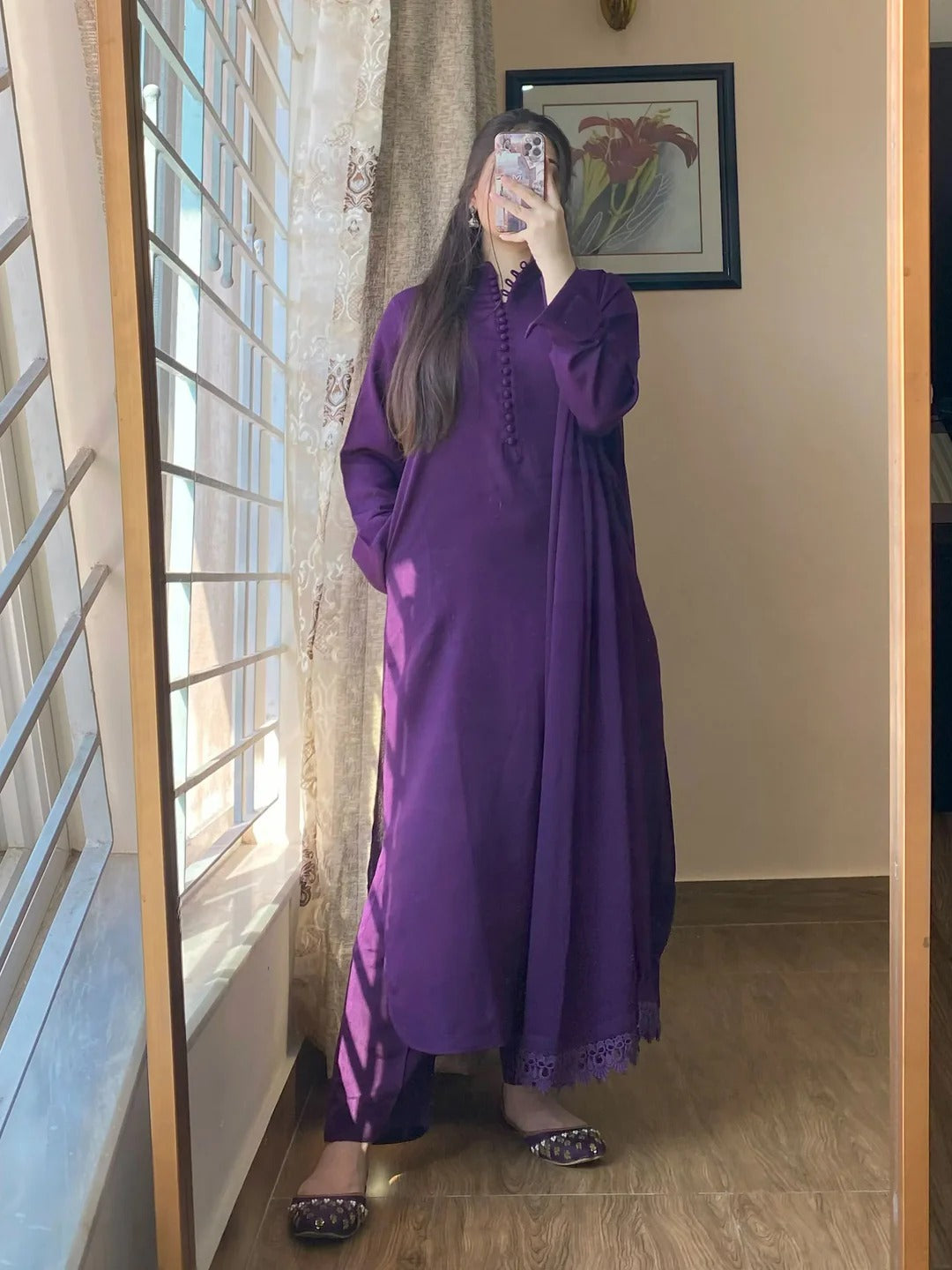 3 Piece – Silk Karandi Purple - Office Wear