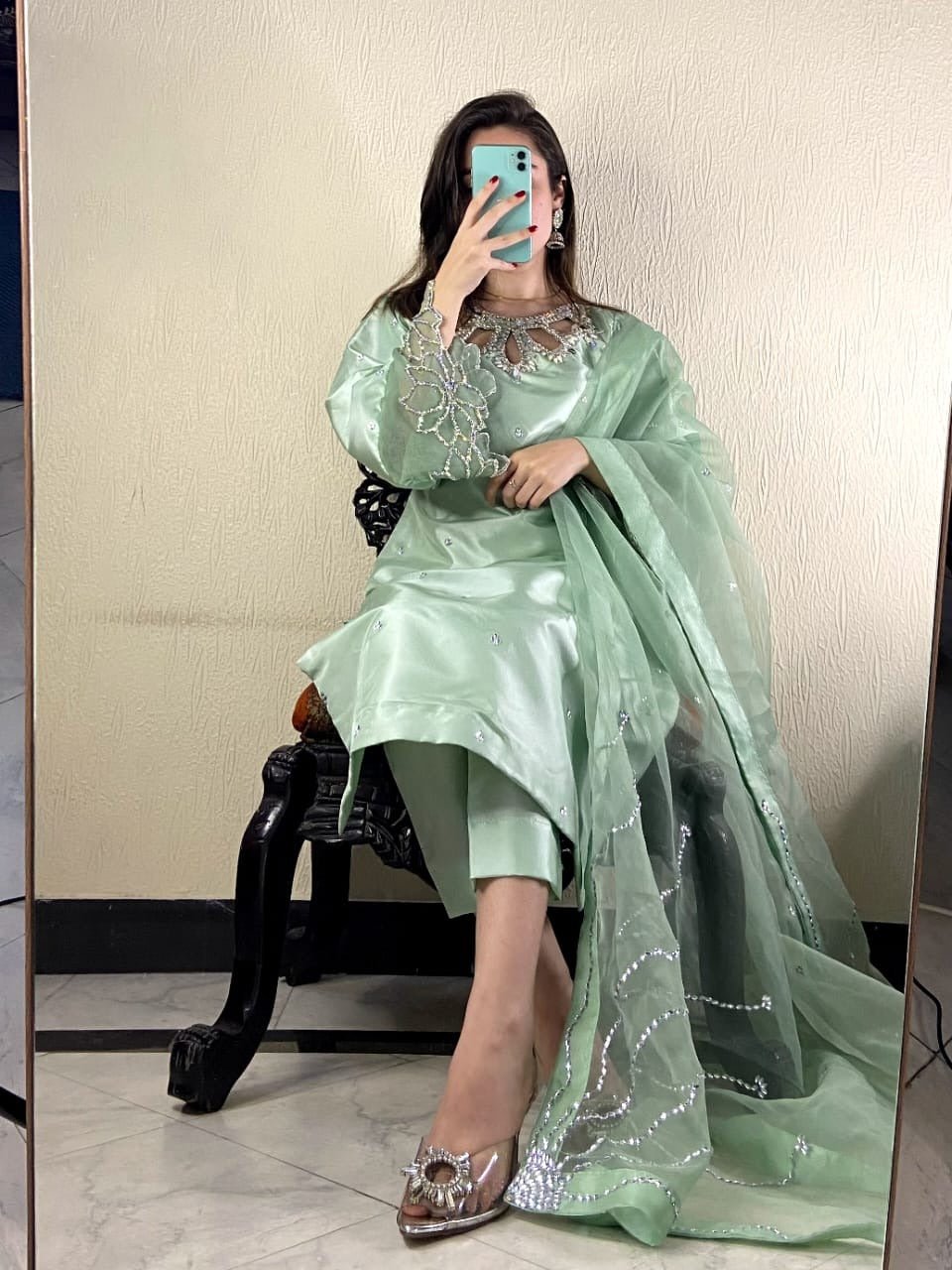 Kataan Silk,organza dupatta – Designer Suits