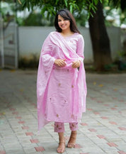 Pink Cotton Embroidery Full GOWN
