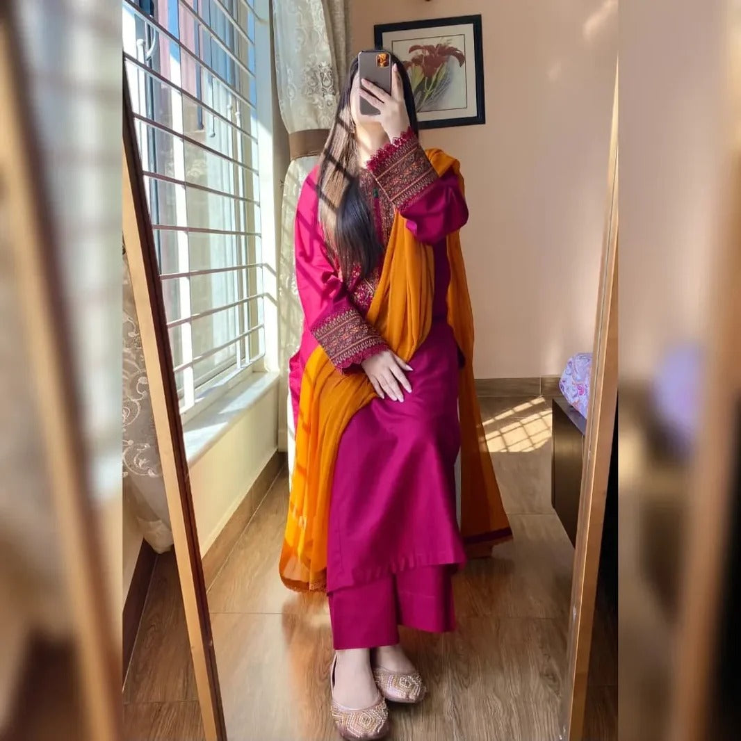 Crimson Pink Embroidered Suit Ethnic Wear for Women