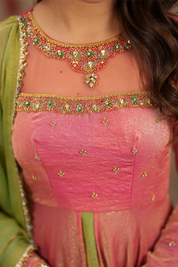 Keshwini Orange Handwoven Pure Silk Anarkali Dress
