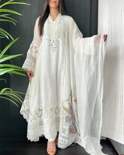 Maira White Mirror Embroidered A-Line Dress Suit