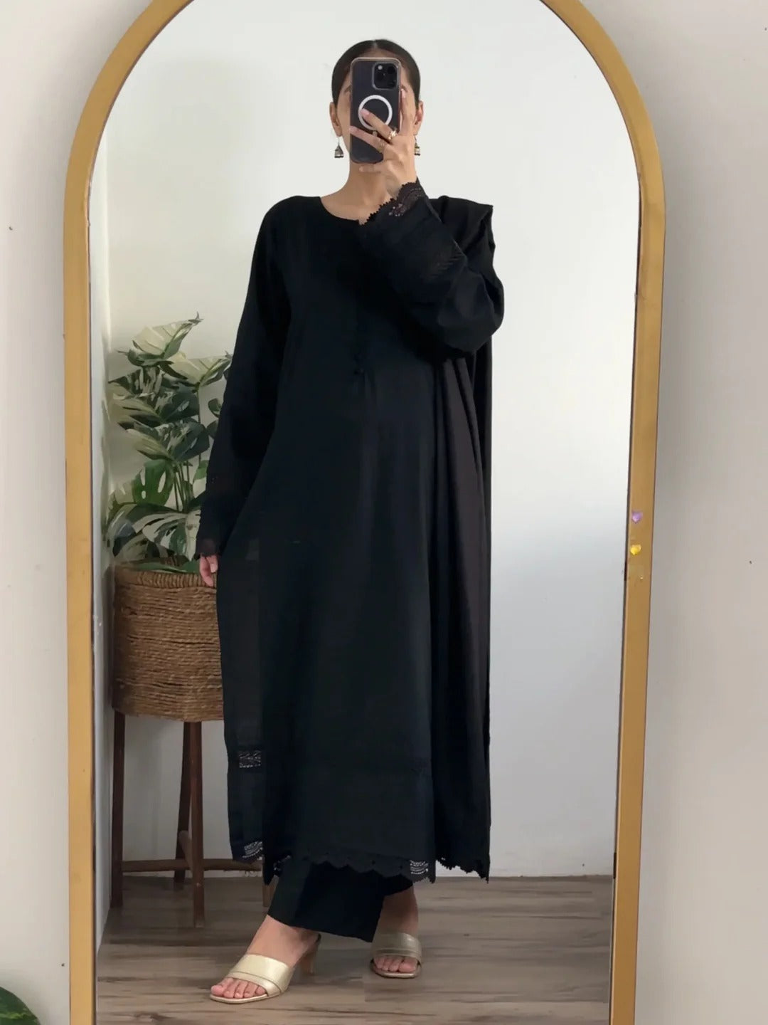 3 Piece - Slub Khaddar Black – Women Elegant Ethnic Wear