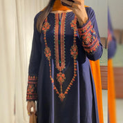 Navy Blue Embroidered frock 3PC – Traditional Wear for Women