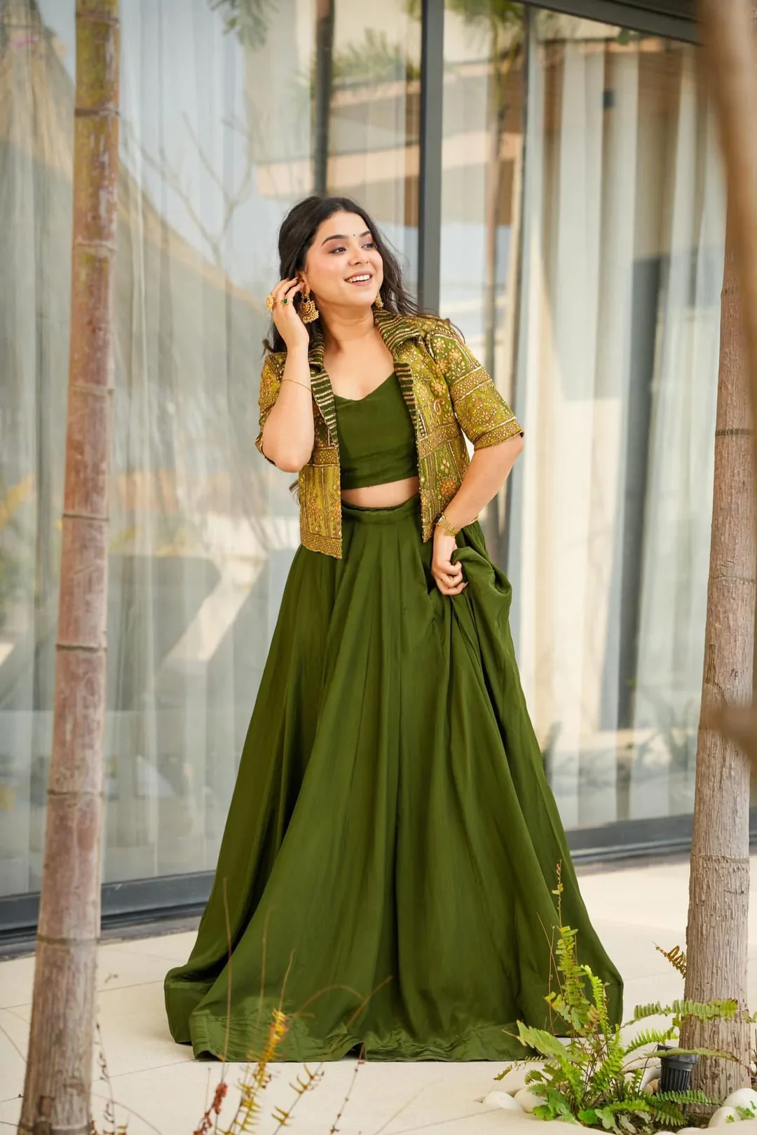 Enchanted jade green skirt set – Ethnic Office Wear